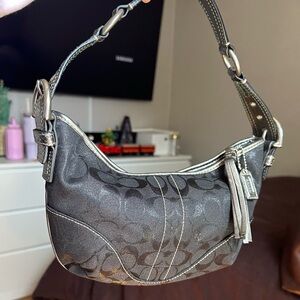 Mini Coach Gray and Silver Shoulder Bag with Signature Canvas